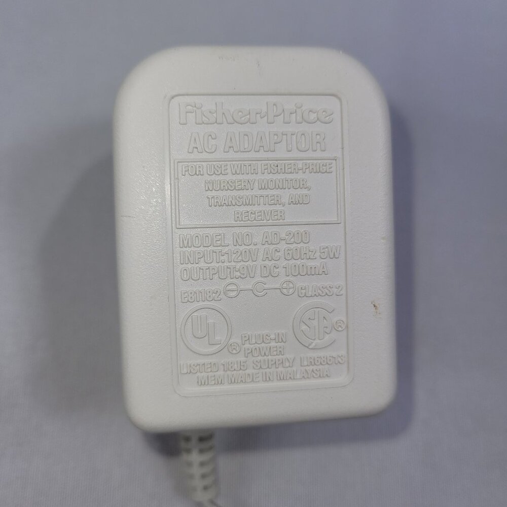 Fisher Price AC Adapter Model AD-200 Baby Nursery Monitor Power Supply Plug-In